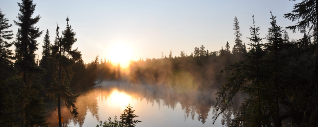 Mist on a river at sunset