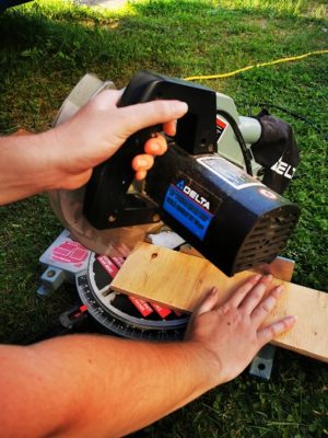 Table saw cutting wood