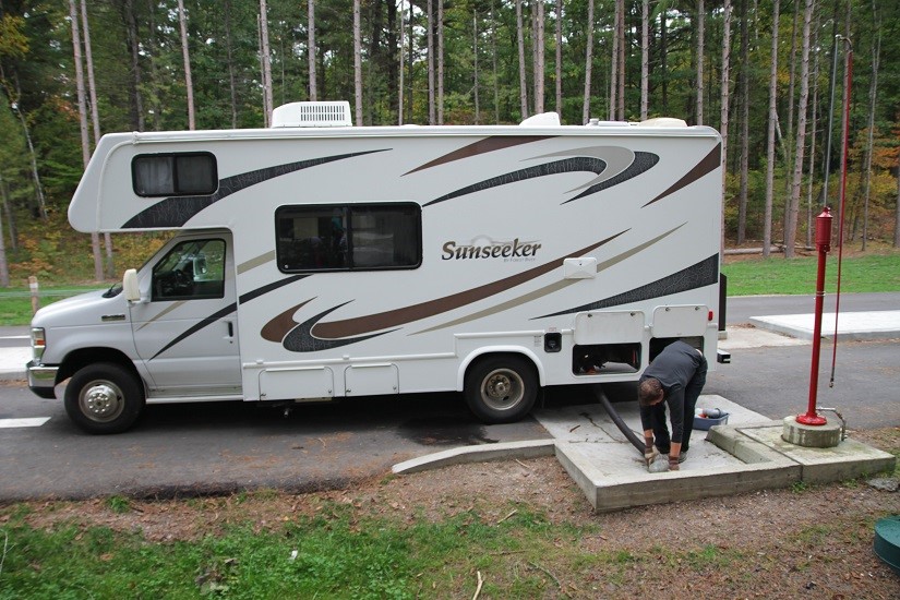 An RV using the sanitation station