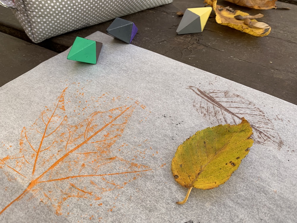 wax rubbing of leaves