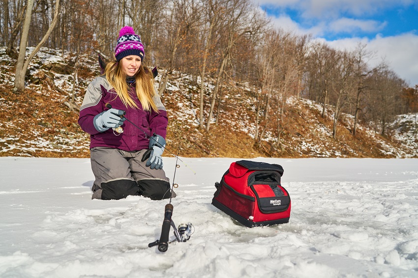 A person ice fishing