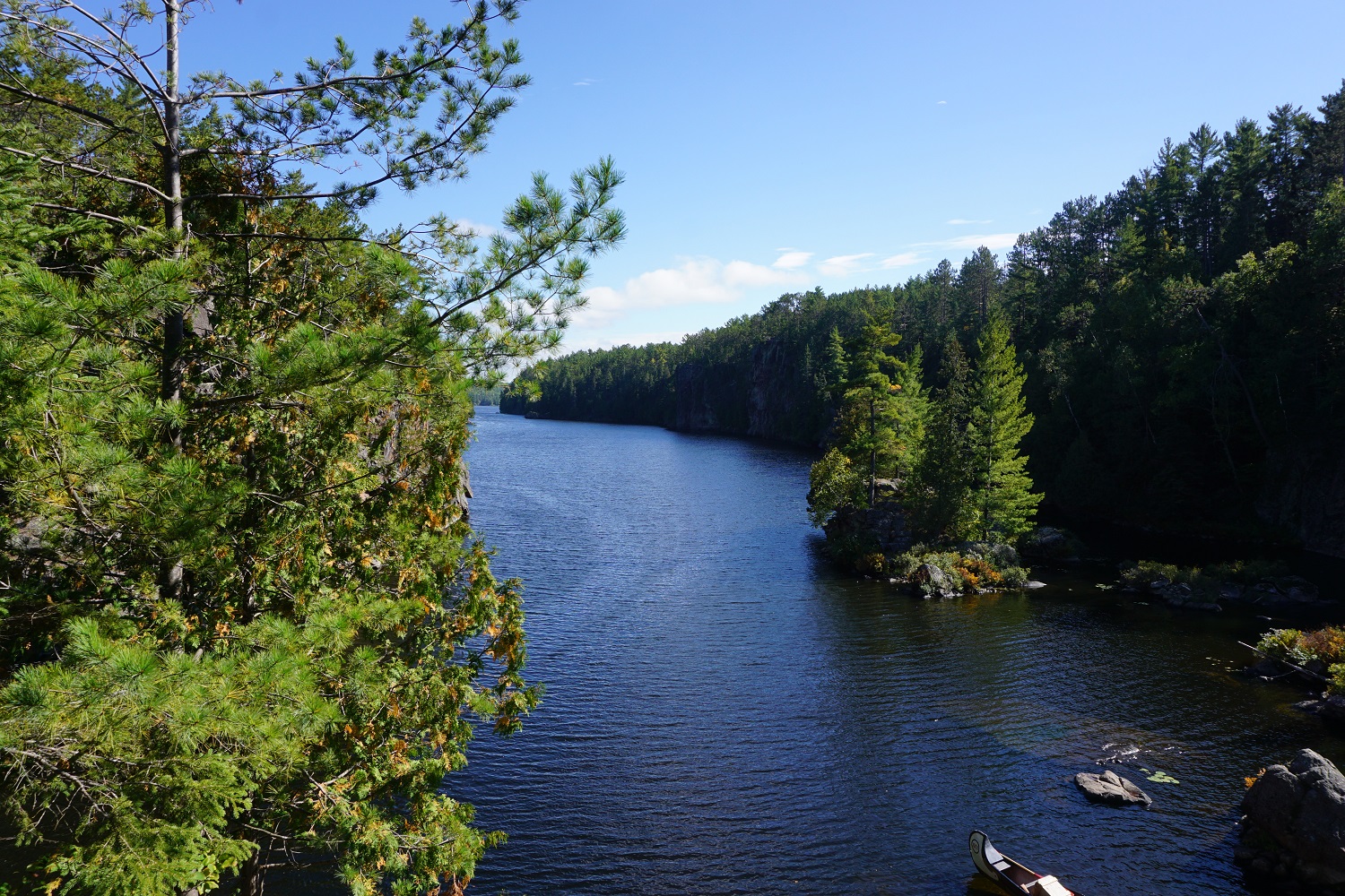 view of blue river from top of gorge