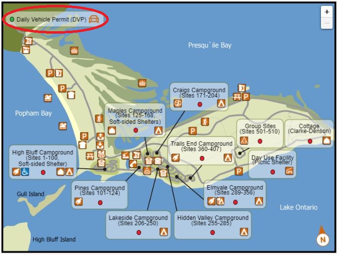 Map of a park on reservation website