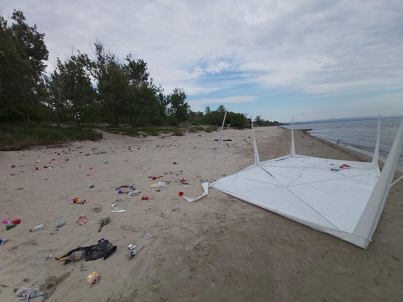 Trash along a beach.