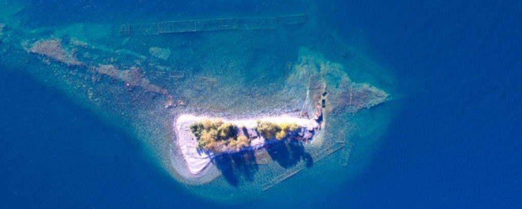 An aerial view of Silver Islet in Lake Superior