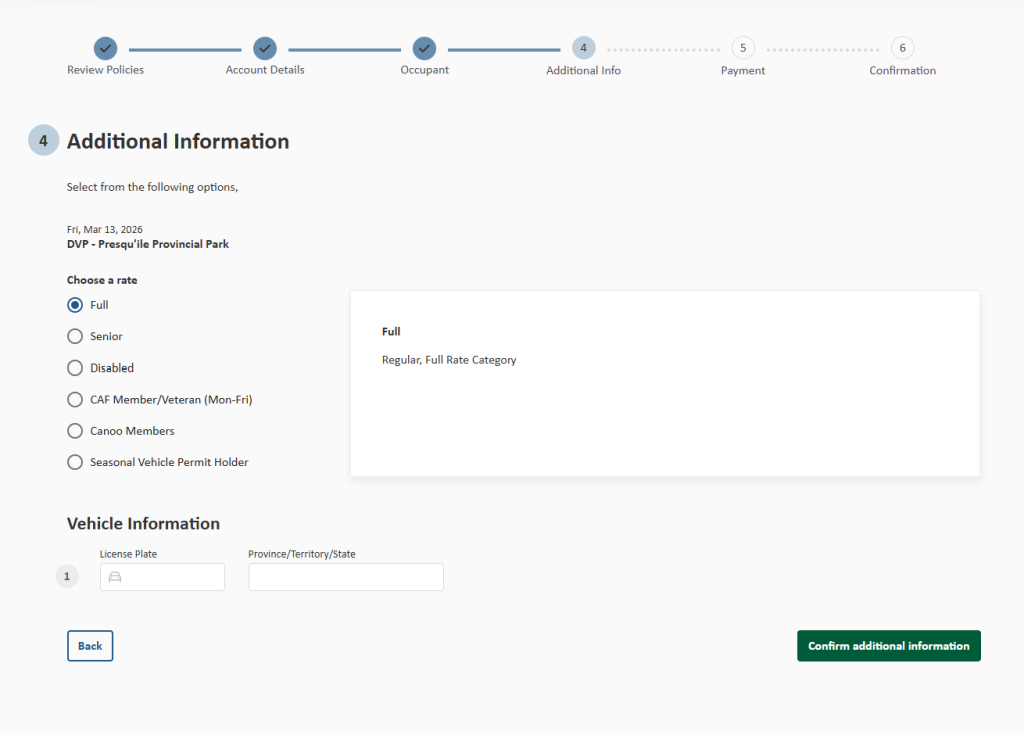 Additional information page of check out process