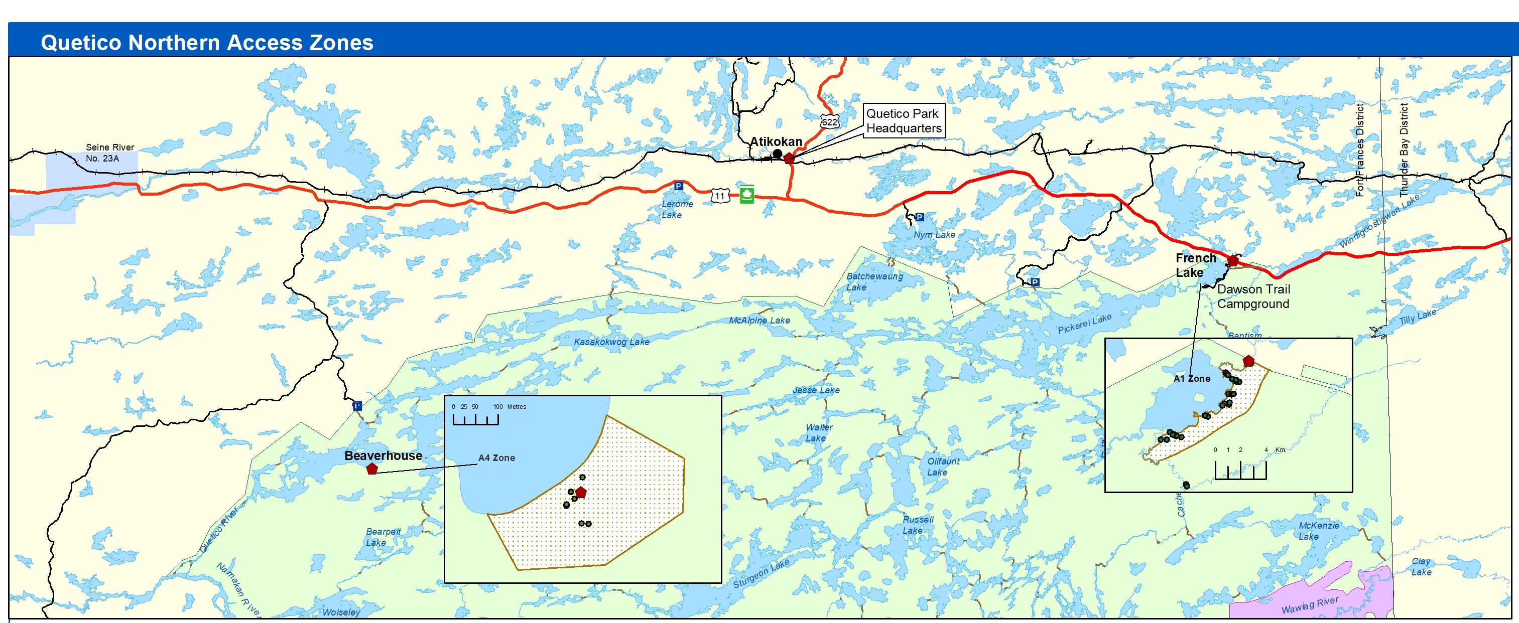 A map of the Northern end of Quetico