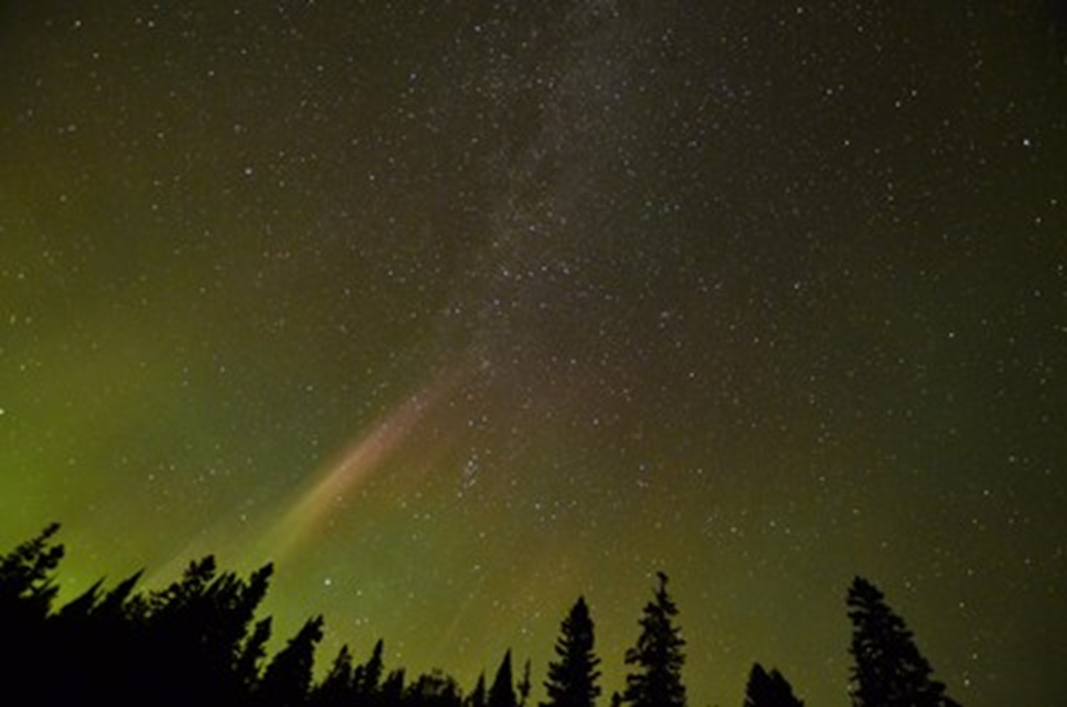 The night sky illuminated by the green hue of the Northern Lights