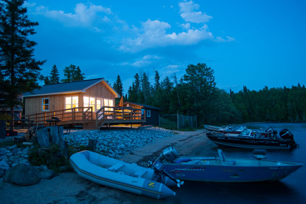 cabin at night