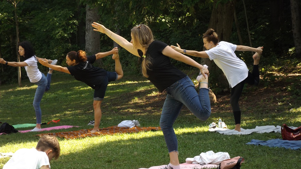 group doing yoga