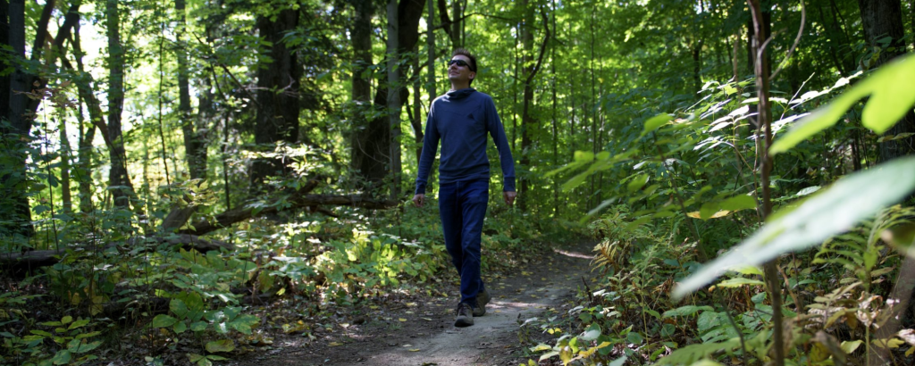 Hiker on forested trail