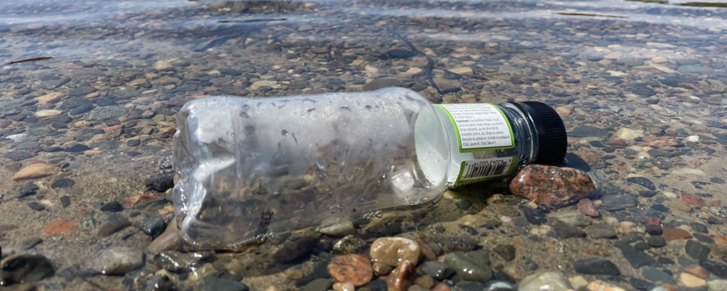 A plastic bottle in the water