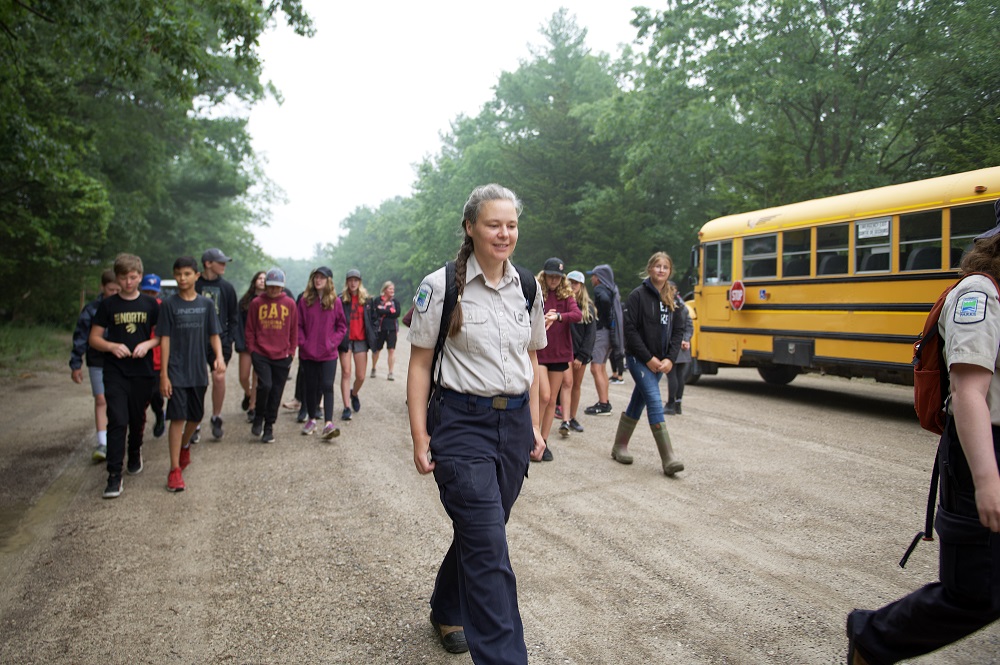 School Program, students arriving