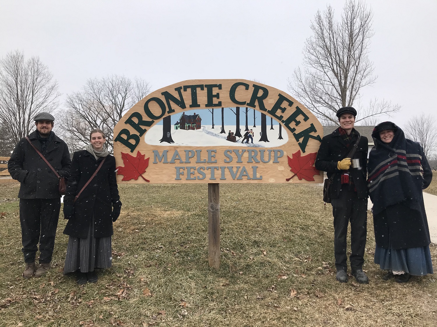 Bronte Creek maple festival welcome sign with staff