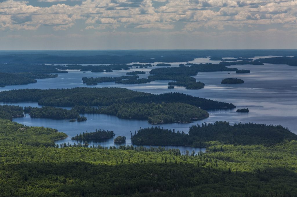 aerial view of huge Lake Temagami, with forests