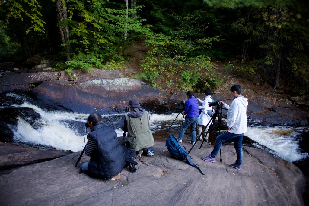 photographers taking photo near waterfalls