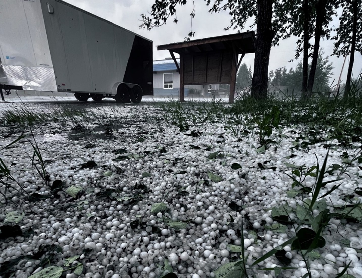 large amounts of hail on ground