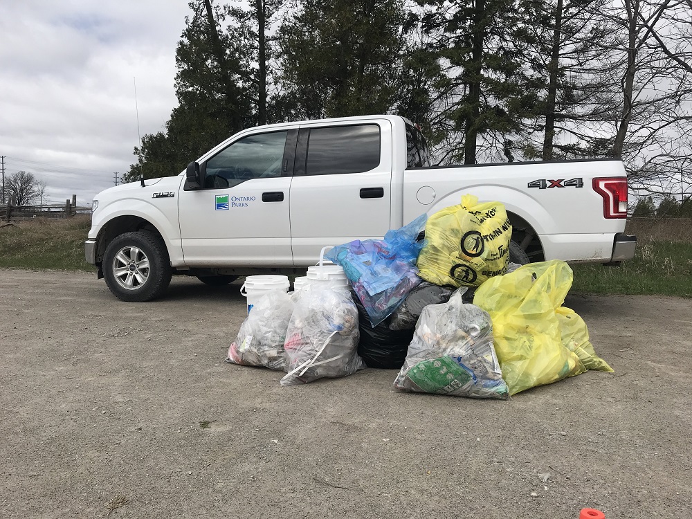 garbage bags next to truck