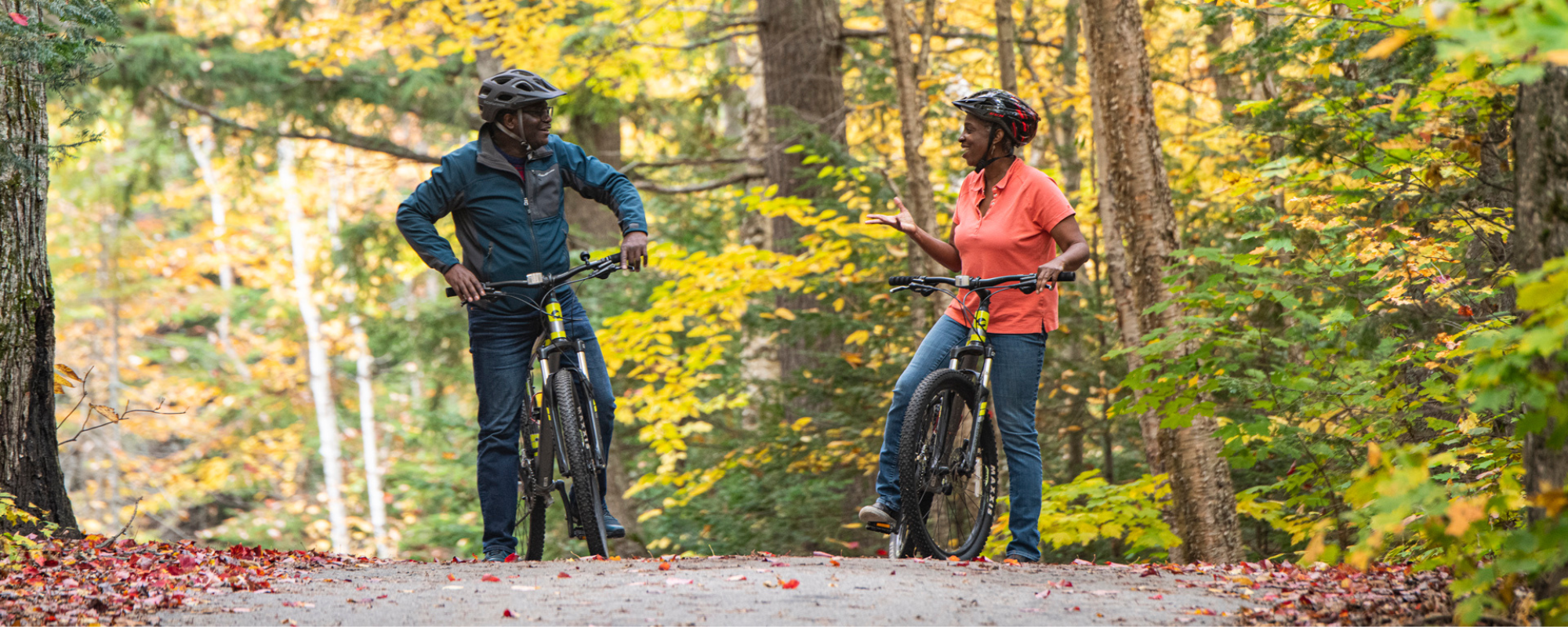 Cyclists during peak fall colours