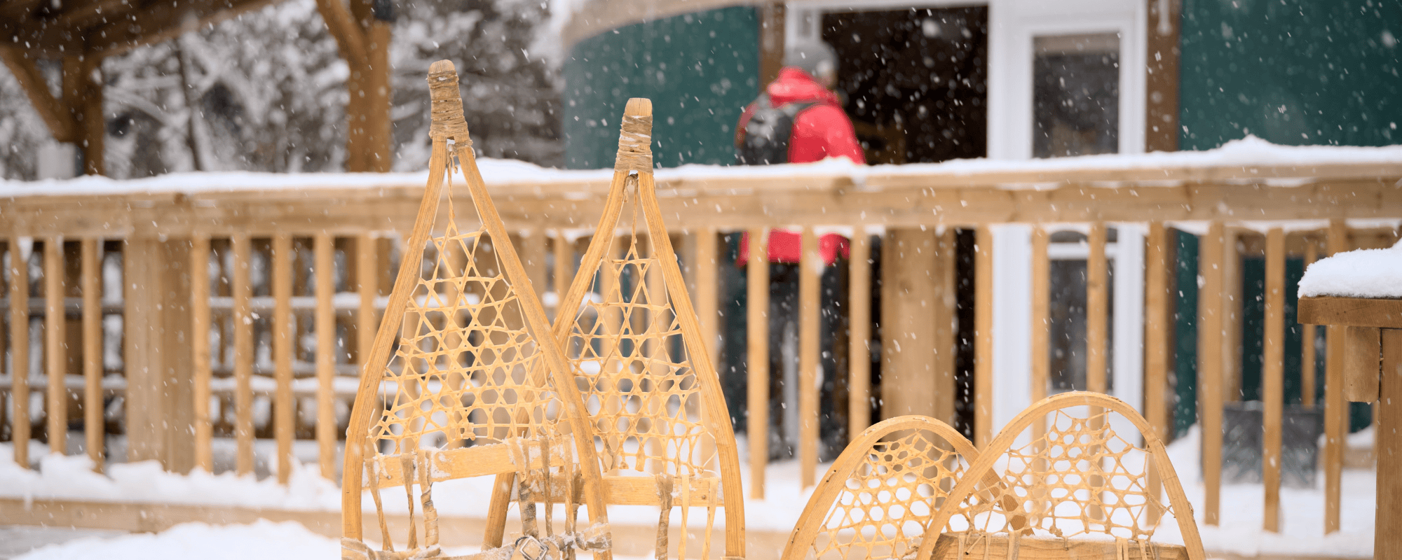 Snowshoes outside yurt