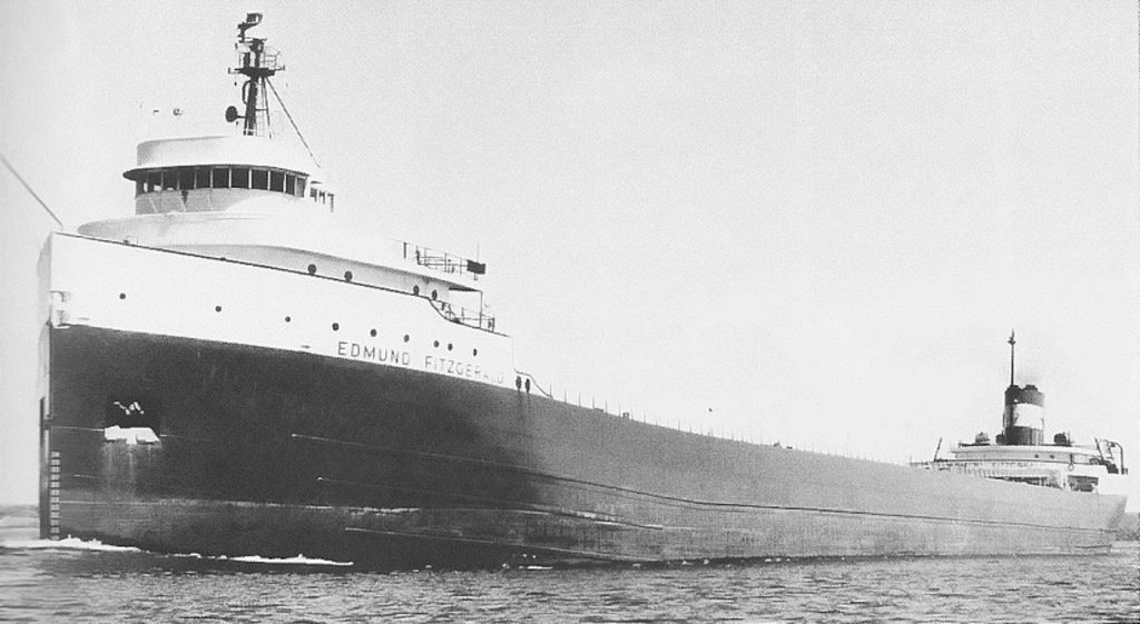 black and white image of large ship