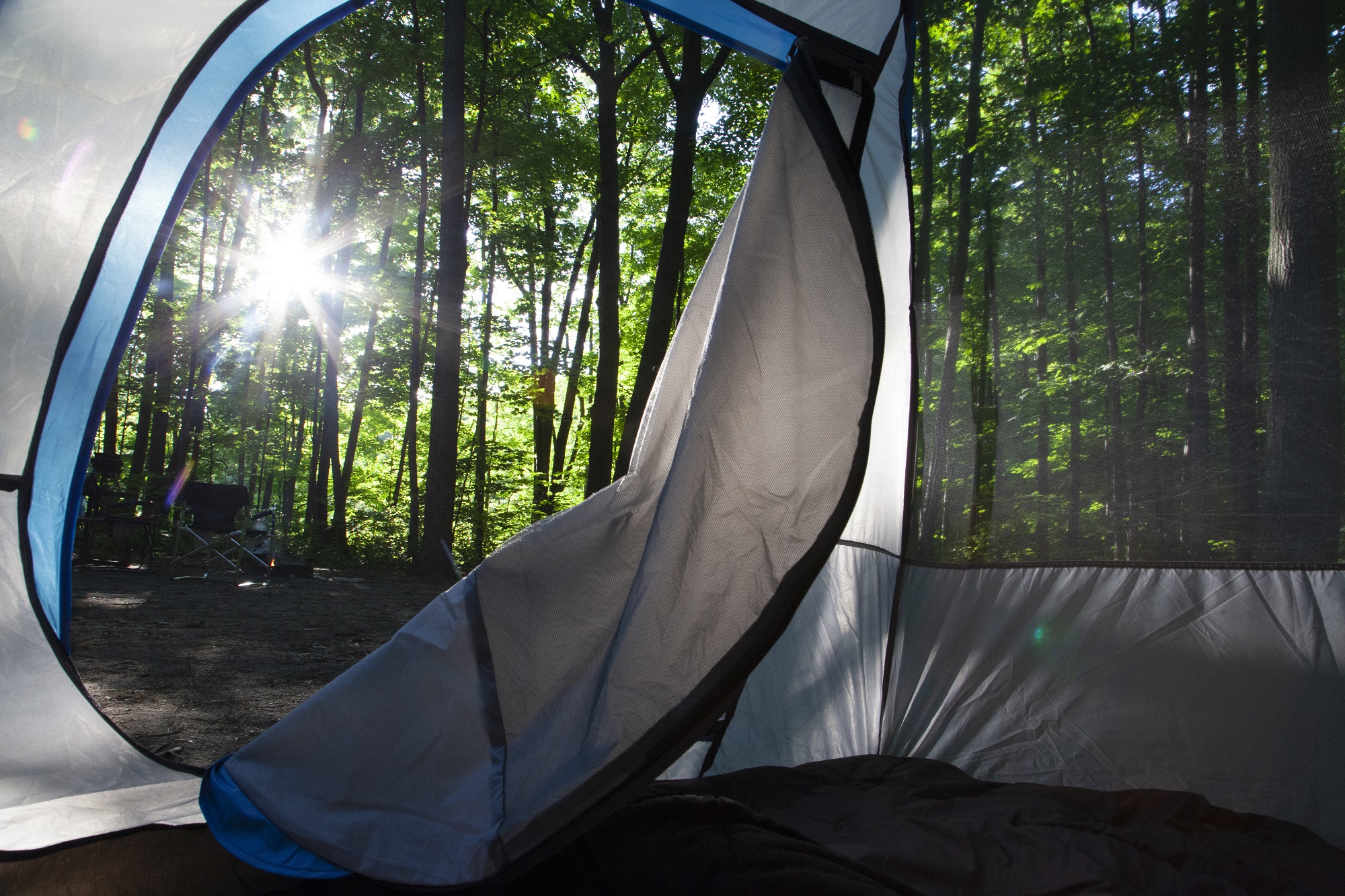 sun shining through tent