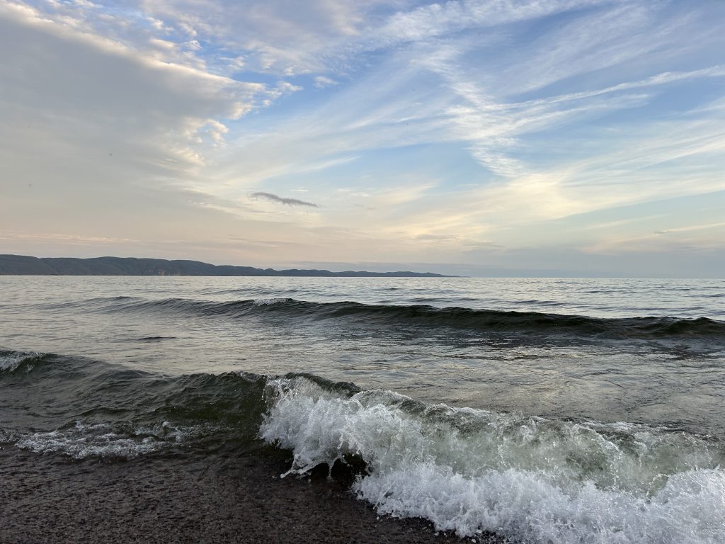 Waves from lake crashing on shore