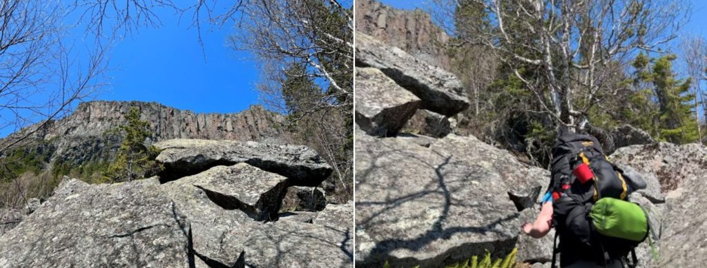 collage of rocky trail, person hiking on rocky trail