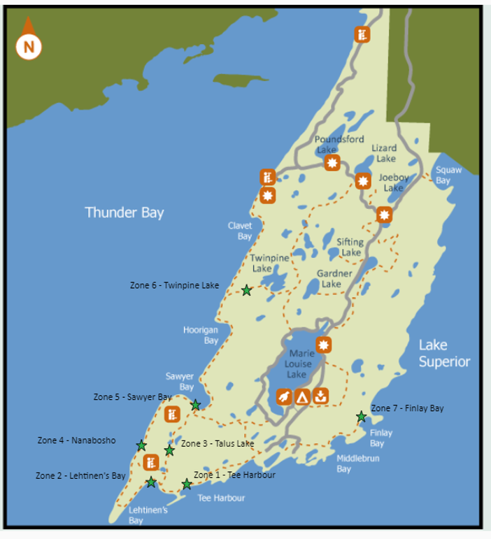 map of backcountry zones at Sleeping Giant